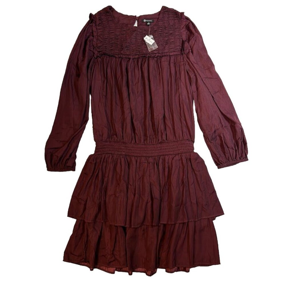 Versona Women's Purple Smocked Blouson Dress‎ M NEW